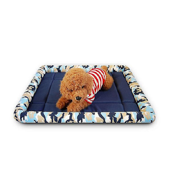 Hundmatta Sommarmatta Teddy Golden Retriever Halkfri Fyrsäsongs Sovmatta Kattkoja Kudde Kamouflage Blå Plyschtyg, Canvas och Oxfo