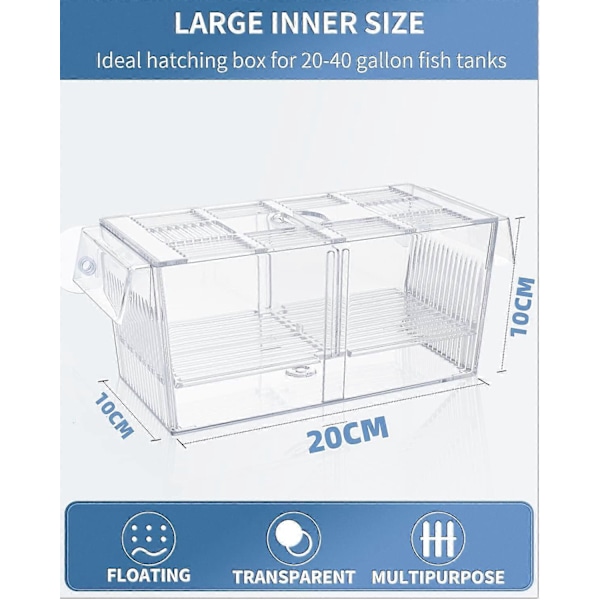 20*10*10cm Akvarium Fisk Ynglekasse, Akryl Inkubator Tank med Sugekopper til Rejeudrugning