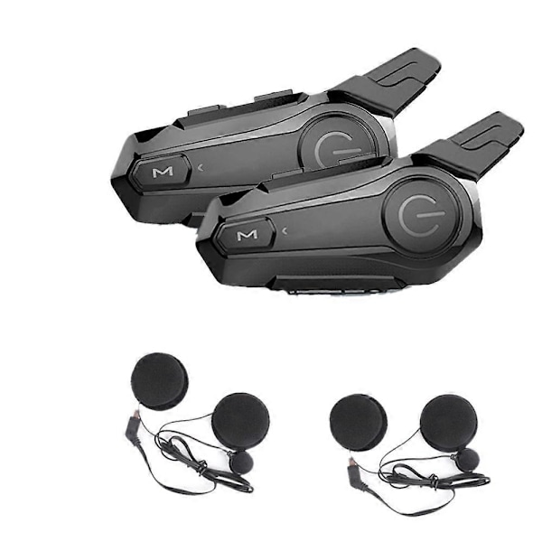 2 stk. Bluetooth Intercom Motorsykkel Fullhjelm Bluetooth Headset for 2 Førere Intercomunicador Trådløs