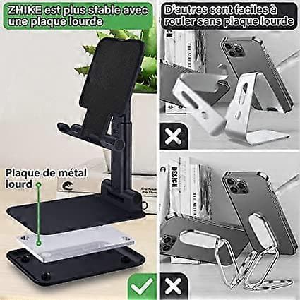 Foldbart Tablet Stativ Mobiltelefonholder til Skrivebord Kompatibel Alle Smartphones Smartphone (sort)