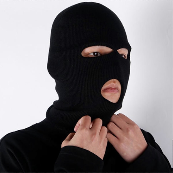 (Vit) Vinter Unisex Stickad Mössa Tre Hål Enfärgad Helmask Balaclava Dome Stickad Ansiktsskydd Mössa för Utomhuscykling White
