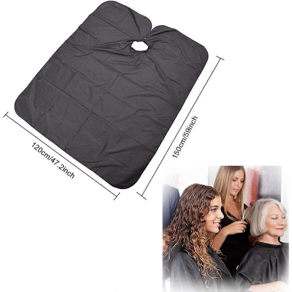 150x120cm Hiustenleikkuuviitta, Unisex Salonki Vedenpitävä Nylon Hiustenleikkuuviitta Kampaamoon tai Kotiin Musta
