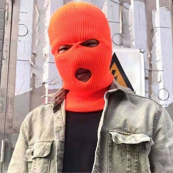 (Mørkegul) Vinter Unisex Strikket Hue Tre Huller Ensfarvet Hel Ansigt Balaclava Dome Strikket Ansigtsdækning Hue til Udendørs Cykling Dark Yellow