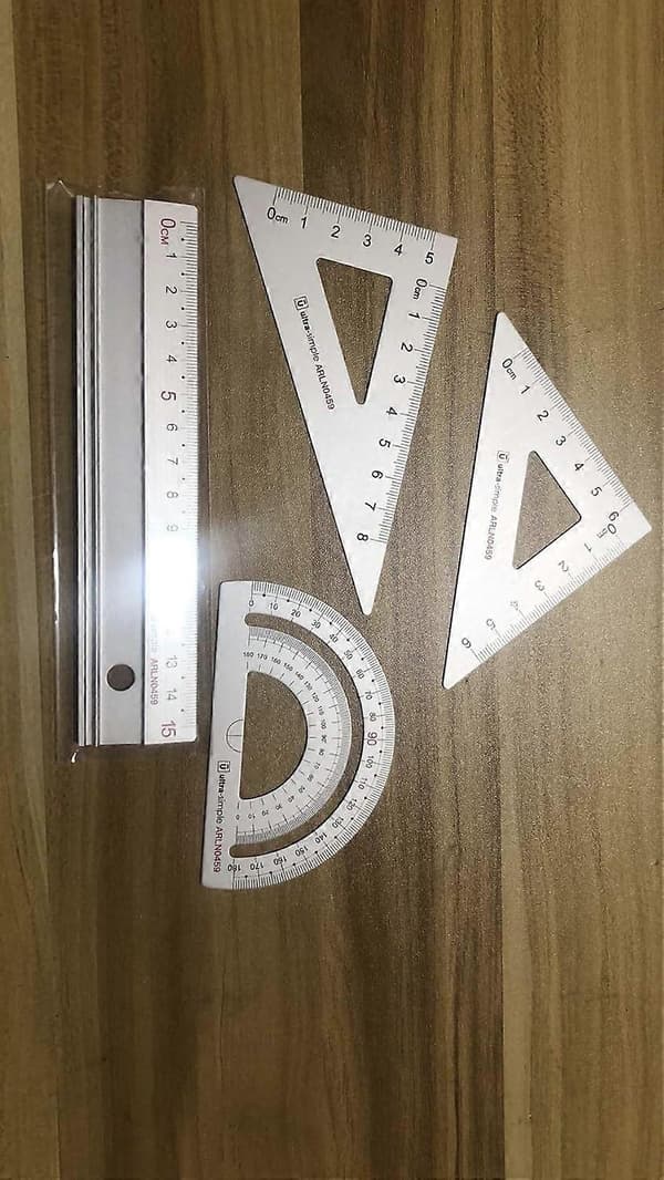 Arkitektskalor Linjalset i Metall – 4 st. Tekniska Ritningsgeometriset, Matematiskt Geometriverktyg, Gradmätare, Triangel (Silver)