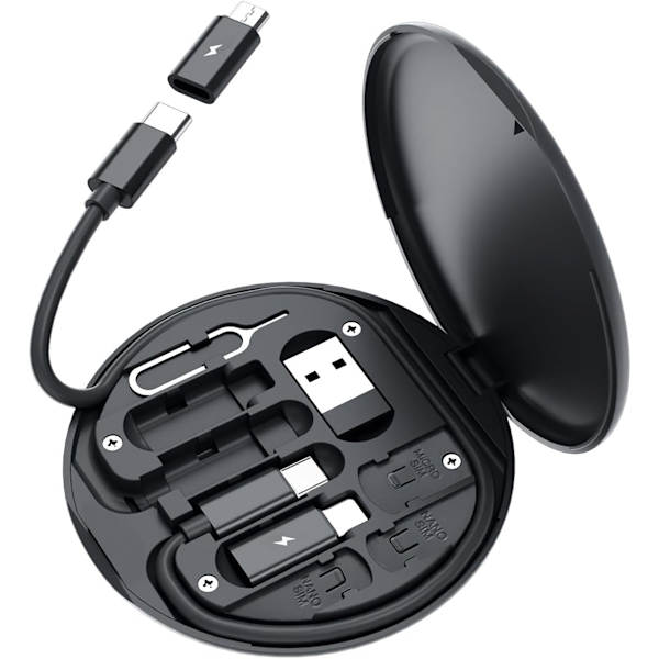 USB C-adapterkabelsæt, multikabelopladeretui-konverter USB C til iOS-enhed/Type C/Micro/USB A-adapter, dataoverførsel indeholder kortplads til rejser