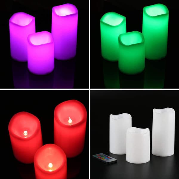 3 stk LED telys batteridrevne 18 taster fargerike