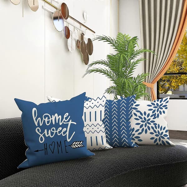 Kuddfodral Set om 4 Kuddfodral Linne Kuddfodral Dekorativt Kuddfodral för Soffa Trädgård Säng Soffkudde, Ljusblå-45*45cm