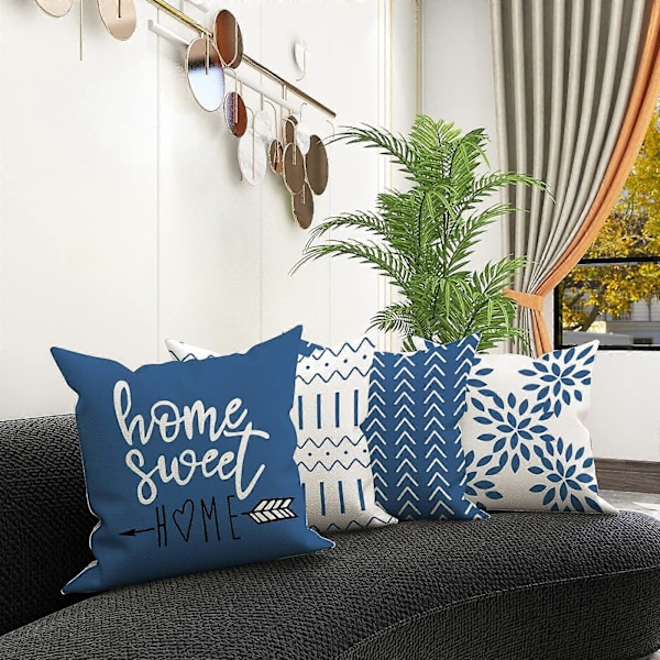 Putetrekk Sett med 4 Putetrekk Lin Putetrekk Dekorativt Putetrekk for Sofa Hage Seng Divanpute, Lyseblå-45*45cm