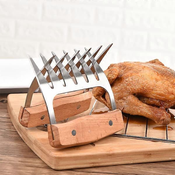 Kött Hanterare Strimlarklor Set Om 2 - Trä Rostfritt Stål BBQ Draget Fläsk Tassar För Strimling Hantering Skära Mat