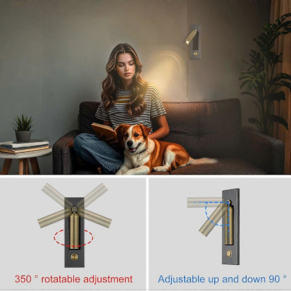 LED Vägglampa Sänglampa med Läsarm för Sänggavel