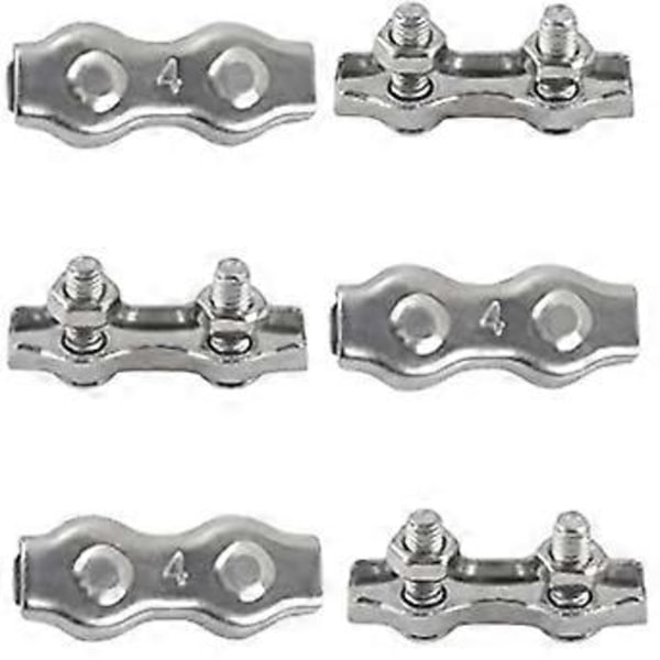 6 stk. M4 Duplex Klemme 304 Rustfritt Stål Kraftig Wire Rope Clips Duplex Bolt Kabelklemme for Wire Rope Tau Klessnor Faste Patio Hengende Seil d