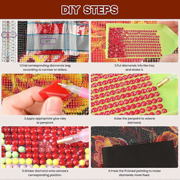 Diamantmålning Strass Full Kit, Diamantmålning Diamantmålning Blomma Diamantbroderi Full Kit 5D Diamantmålning Alla Hjärtans Dag Ros Röd