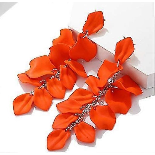 (Orange) Akryl Rosblad Örhängen Hängande Överdrivna Blomörhängen Droppformade Blommiga Tofsörhängen Orange