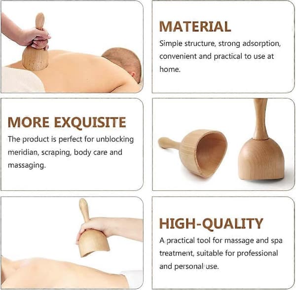 Sæt med 2 GuaSha anti-cellulite massagekopper i træ til rygmassage og kropsmassage