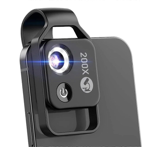 200X Telefon Mini Fickmikroskop med LED-Ljus/Universalklämma, Portabel Digital Mikroskopkamera