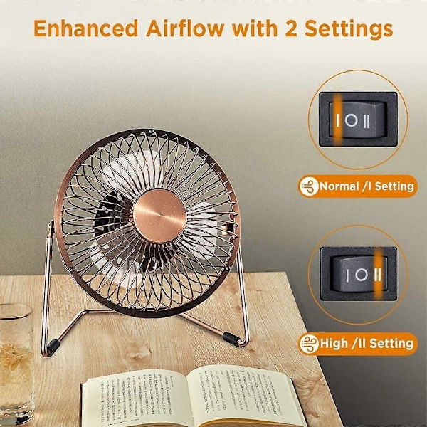 Mini USB-vifte USB-vifte Skrivebordsvifte Metall Liten Stillegående Kraftig Justerbar 360 6 tommer Bronse for Kontor Hjem Camping