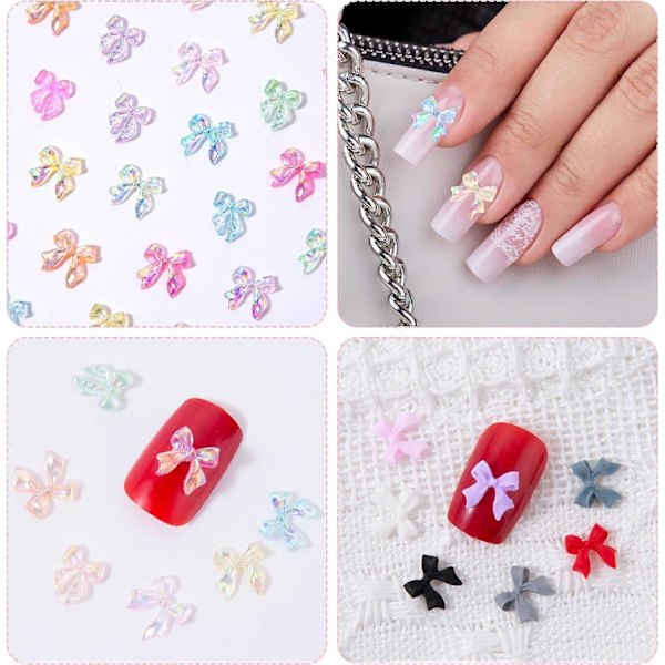 100 st Nageldekoration Kit 3D Aurora Rosett Nagelberlocker Färgglada Nageltillbehör med Rosett Vackra Resin Rhinestones för Nagelkonst Hantverk och Dekoration