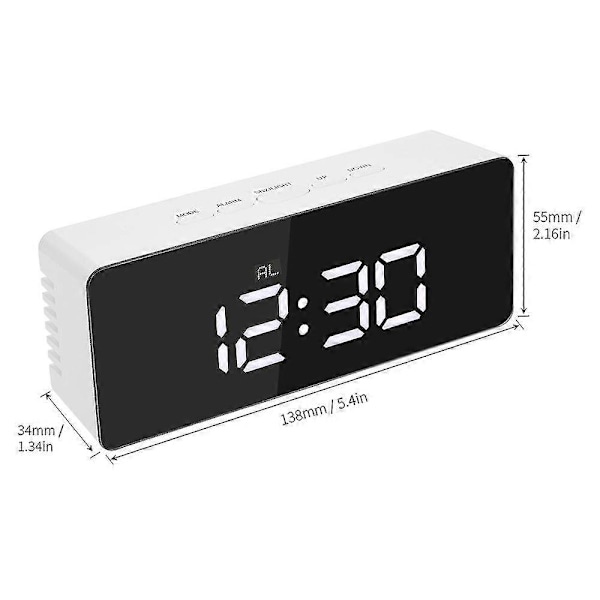 Digital LED spegelklocka 12/24 timmars alarm och snooze-funktion C/f inomhustermometer, justerbar LED-ljusstyrka