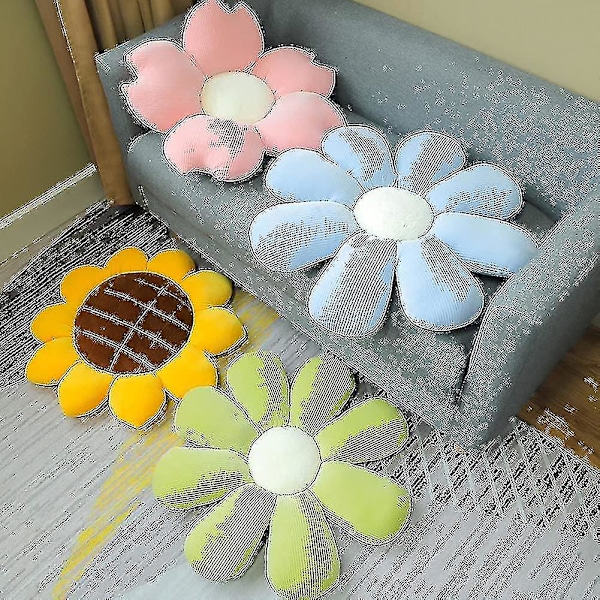 15.75 tommers 3D blomstergulvpute setepute matte og solsikkeformede dekorative plysjputeputer