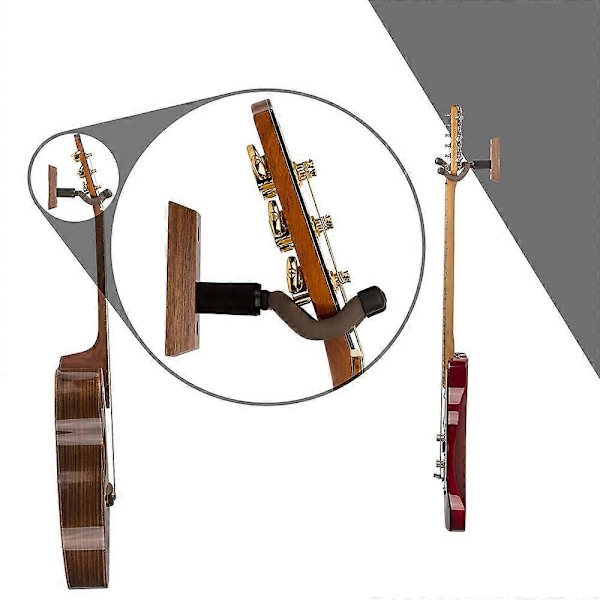 Gitarhenger og Gitarveggfeste Brakettholder for Akustiske og Elektriske Gitarer Svart Valnøtt