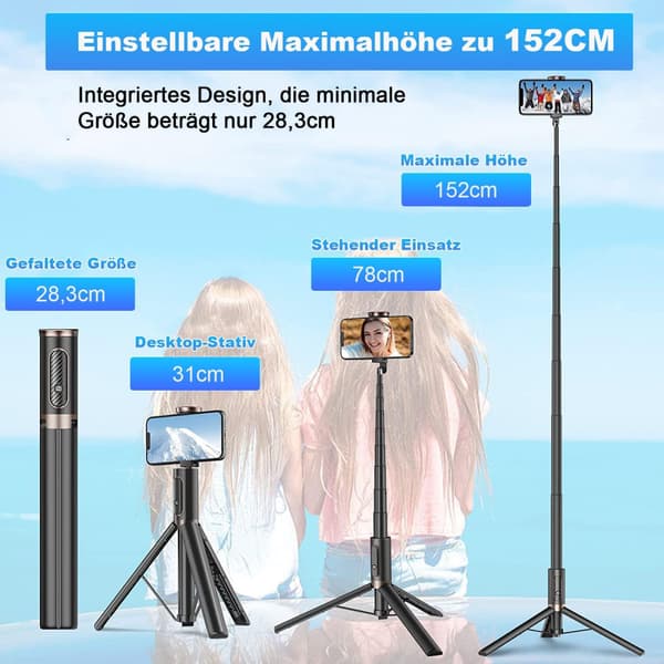 152 cm Selfie Stick Stativ, Alt-i-1 Aluminium Telefon Stativ