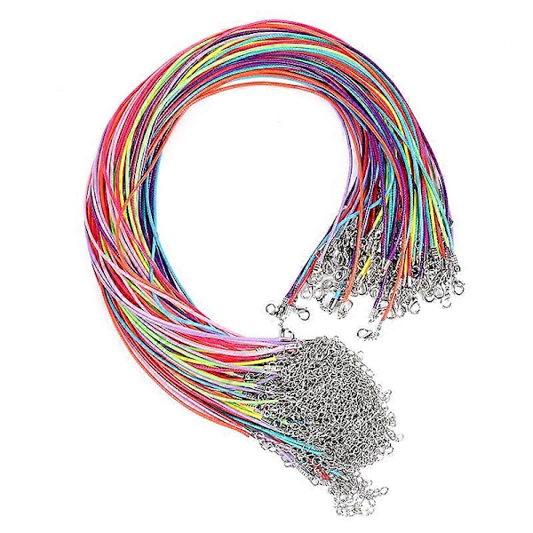 100 stk. 50 cm vokset bomulls halskjede snor med hummerlås for DIY smykkelaging, blandet farge