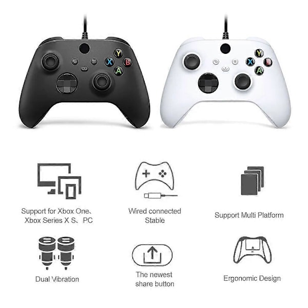 (Blå) Kablet Controller til Xbox One Microsoft Xbox Series X S Joystick Gamepad Spillekonsol Joypad PC Håndtag Grip Dobbelt Vibration