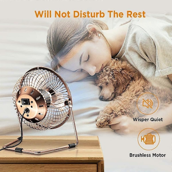 Mini USB Ventilator USB Blæser Skrivebordsventilator Metal Lille Støjsvag Kraftig Justerbar 360 6 tommer Bronze til Kontor Hjem Camping