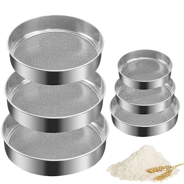 6 stk. Rund Melsikt i Rustfritt Stål Rustsikker Finmasket 40 Mesh for Baking av Kaker og Brød