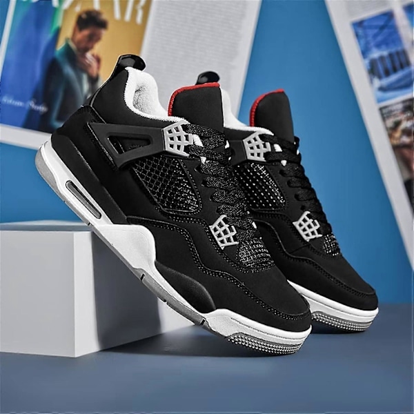 (A4black 6.5 UK) Bebetter Herre Air 4 Retro Klassiske Skatesko - Sorte Fitness Træningssko til Basketball Casual Sneakers 6.5 UK