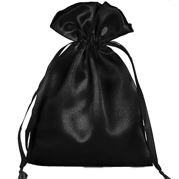 50-pack Svarta Satinpåsar - 15x24 cm Dragskopåsar för Gåvor/Presentartiklar