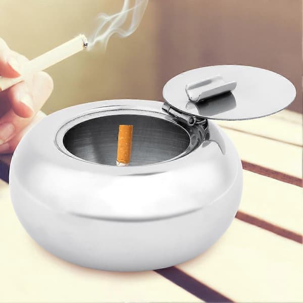 Askkopp av rostfritt stål med lock, cigaretthållare med vindtätt lock