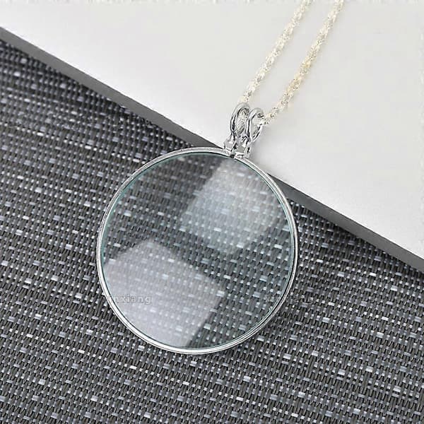 5X Förstoringsglas Hänge 1.6 Glaslins Dia. och 35 Legeringshalsband (Silver)