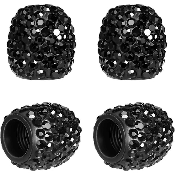 4 stk. sorte dækventilhætter, håndlavede rhinestone glitter bildæk hætter bling ventilspindeldæksler til biler, lastbiler, motorcykler