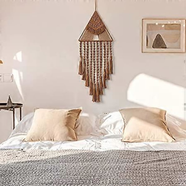 (Brun) Makramé Vävda Väggbonader Drömfångare Triangel Tofs Geometrisk Konst Boho Bakgrund Bohemisk Heminredning Väggkonst Vacker Lägenhet Sovsal