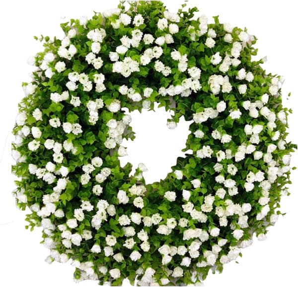 Vårdörrkrans, konstgjorda blommor, grön, dörrdekoration, krans 34 cm