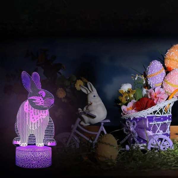 Påske 3D Nattlys Kanin Nattlys Fargerik LED Nattlys USB Lampe