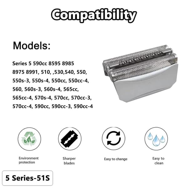 Combi Pack 51S erstatningsblad+barberhode kompatibelt med Braun Series 5 8000 barbermaskin 5643 5758 8970