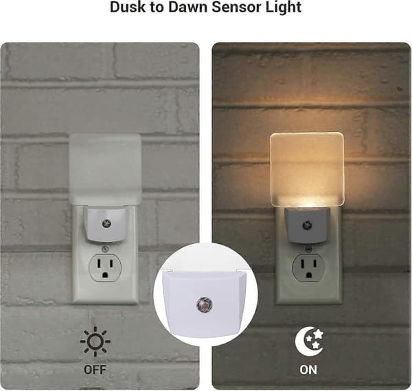 LED nattlampe med lyssensor, varmhvit, flat skumringssensor