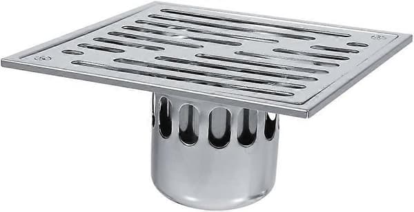 Firkantet gulvsluk i rustfritt stål, luktsikkert baderomssluk for dusj med stor kaliber (150 * 150mm)