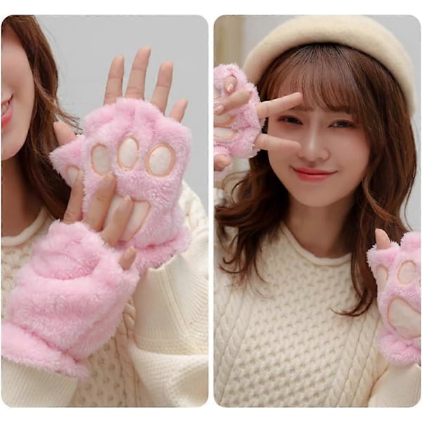 Søde Kattepote Handsker Bløde Varme Fingerløse Cosplay Kunstpels Plys Kawaii til Vinter
