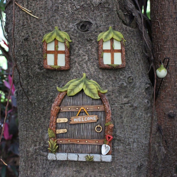 4-delat set Fairy Dörr och fönster för träd, glöd