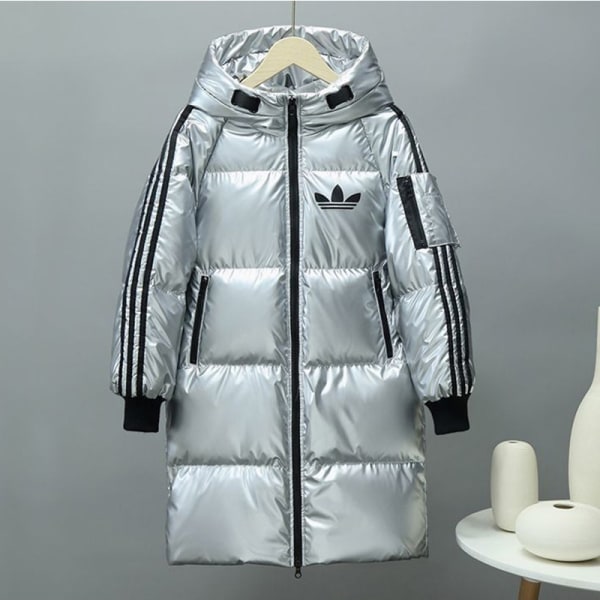 Pojkar Vinter Mellanlång Shinny Jacka Warm Coat silverfärgad 170 cm