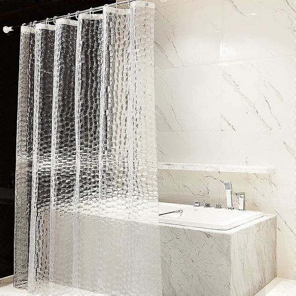 Antimugg Dusjforheng 180 x 200 cm Halvgjennomsiktig EVA Badeforheng Vanntett Vaskbart 3D Badeforheng med 12 Ringer Baderomsforheng PVC-fritt