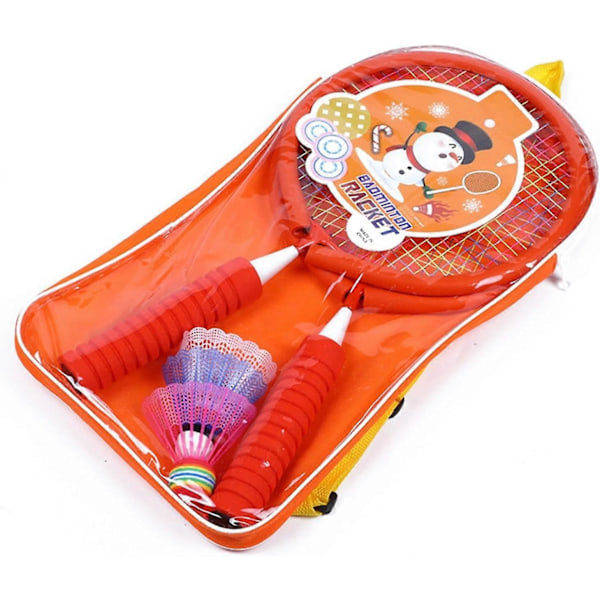 Badmintonracketset för barn | Lättviktigt utomhusracket med fjäderbollar, inklusive 3 x badmintonbollar för barn och vuxna, orange