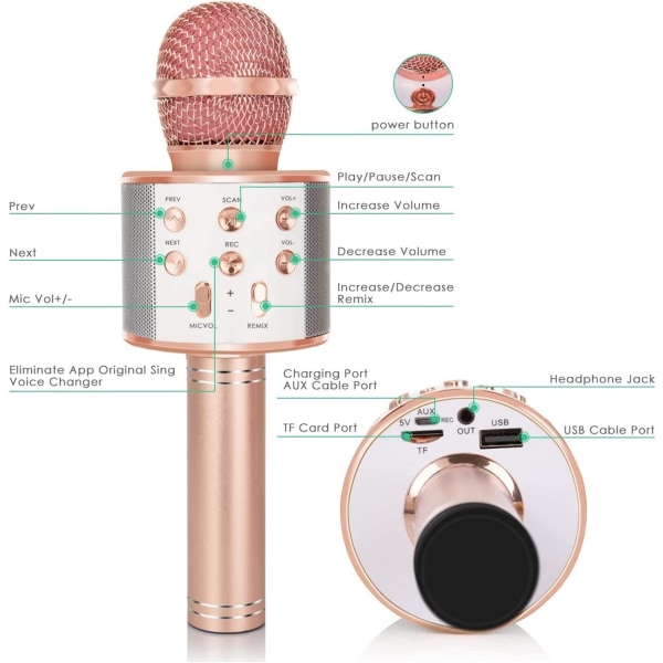 Bluetooth mikrofon – med inspelningsfunktion (rosaguld)