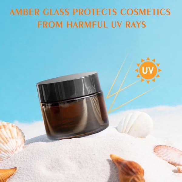 6 glasbeholdere, 50 ml cremebeholdere til påfyldning, ravfarvede glascremebeholdere