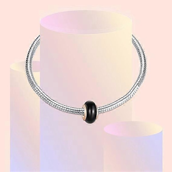 blackAperture 4,5 mm Glaspärlor Berlock 925 Sterling Silver Pärlor för Armband, Halloween Födelsedag Smycken Presenter Kvinnor Flickor