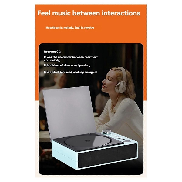 Bærbar CD-spiller Bluetooth Digital Optisk Utgang Audiophile Lydspiller Innebygd 2000mAh Høykapasitetsbatteri B
