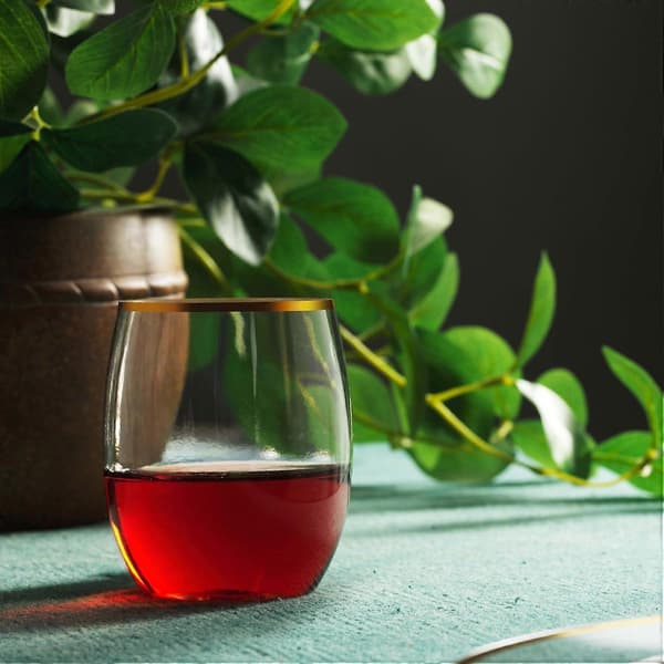 24-pakning Plast Stemless Glass - 35 cl Knusesikre Kopper med Gullkant